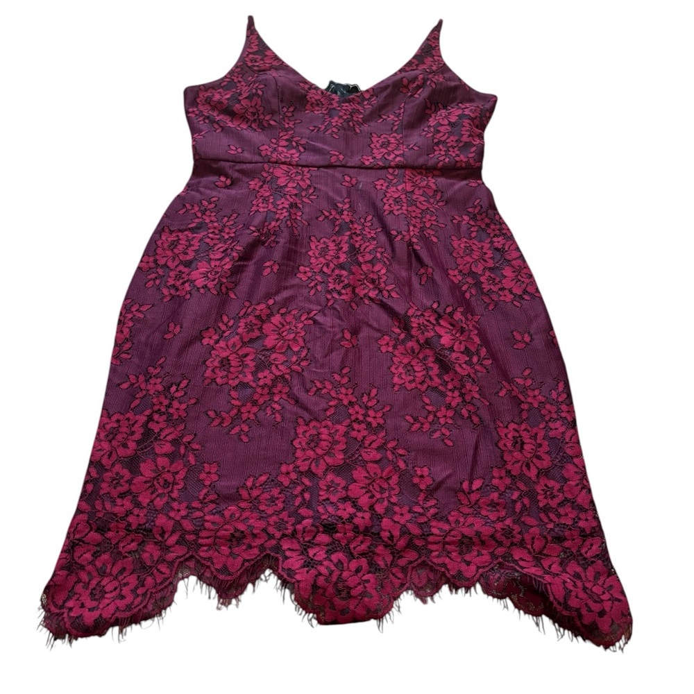 Floral Lace Dress Burgundy whine red zipper back medium Kentucky derby dress
